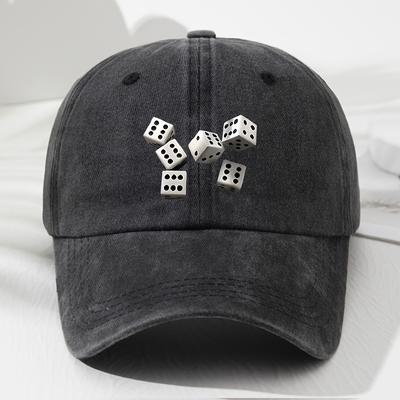 Dice Pattern Baseball Cap Vintage Washed Polyester Casual Adjustable Outdoor Hat for Men Women