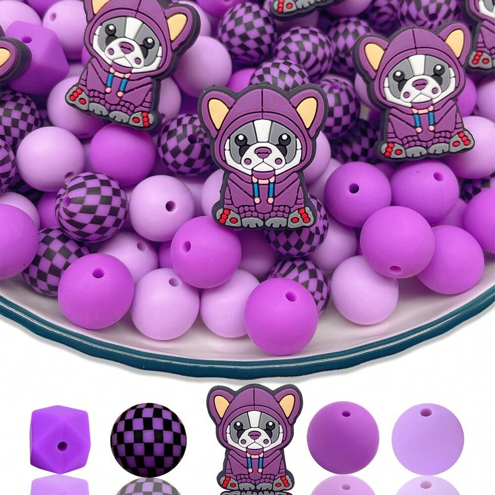 30PCS Silicone Bead Set - Cute Dinosaur, Plant & Flower Designs for DIY Jewelry, Keychains, Bracelets & Craft Pens