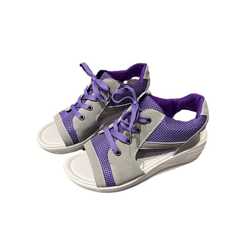 Muffin fish mouth sandals women's summer hollow breathable lace-up sports and leisure shoes platform rocking shoes