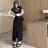 2023 Spring Women's High-Waist A-line Split Midi Skirt - Slimming, Long, Casual Bodycon Skirt