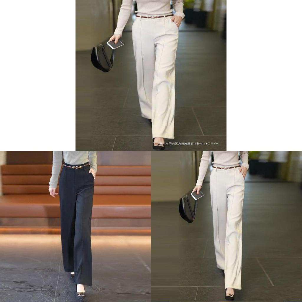 Womens Wide Leg Trousers With Wool Fabric High Waist Loose Fit For Casual Spring Wear