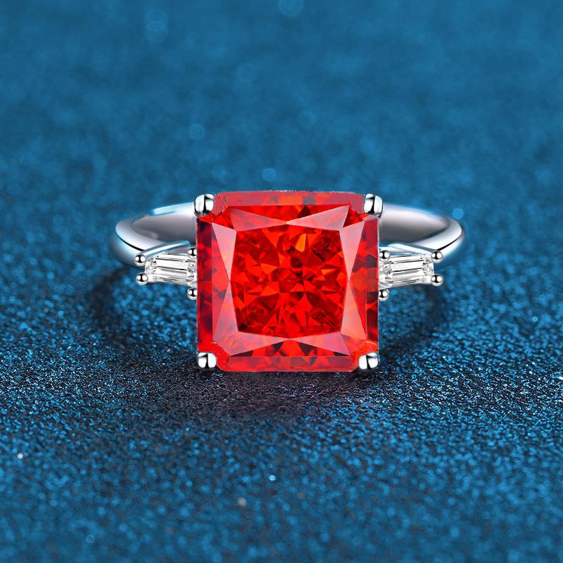 S925 Sterling Silver Pink Padparadscha Princess Cut Simulated Diamond Ring