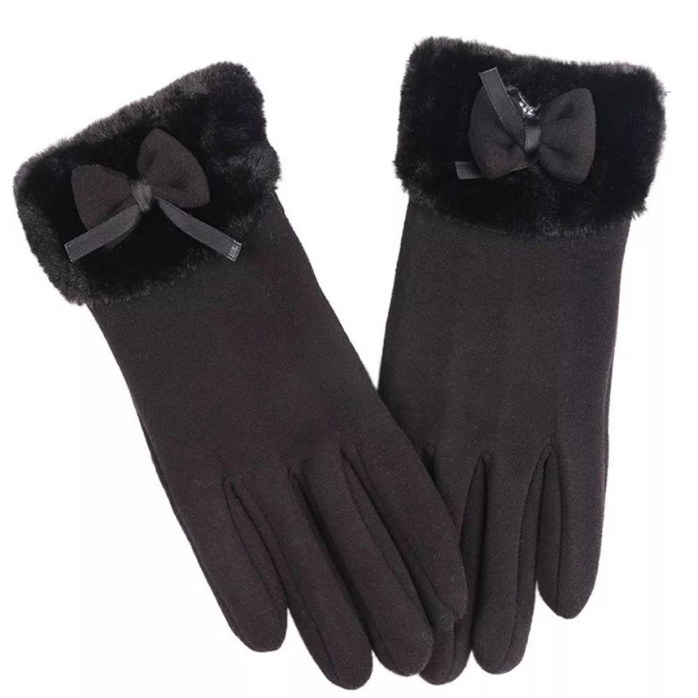 Plush Warm Gloves Bowtie Driving Mittens Fashion Cycling Gloves  for Outdoor