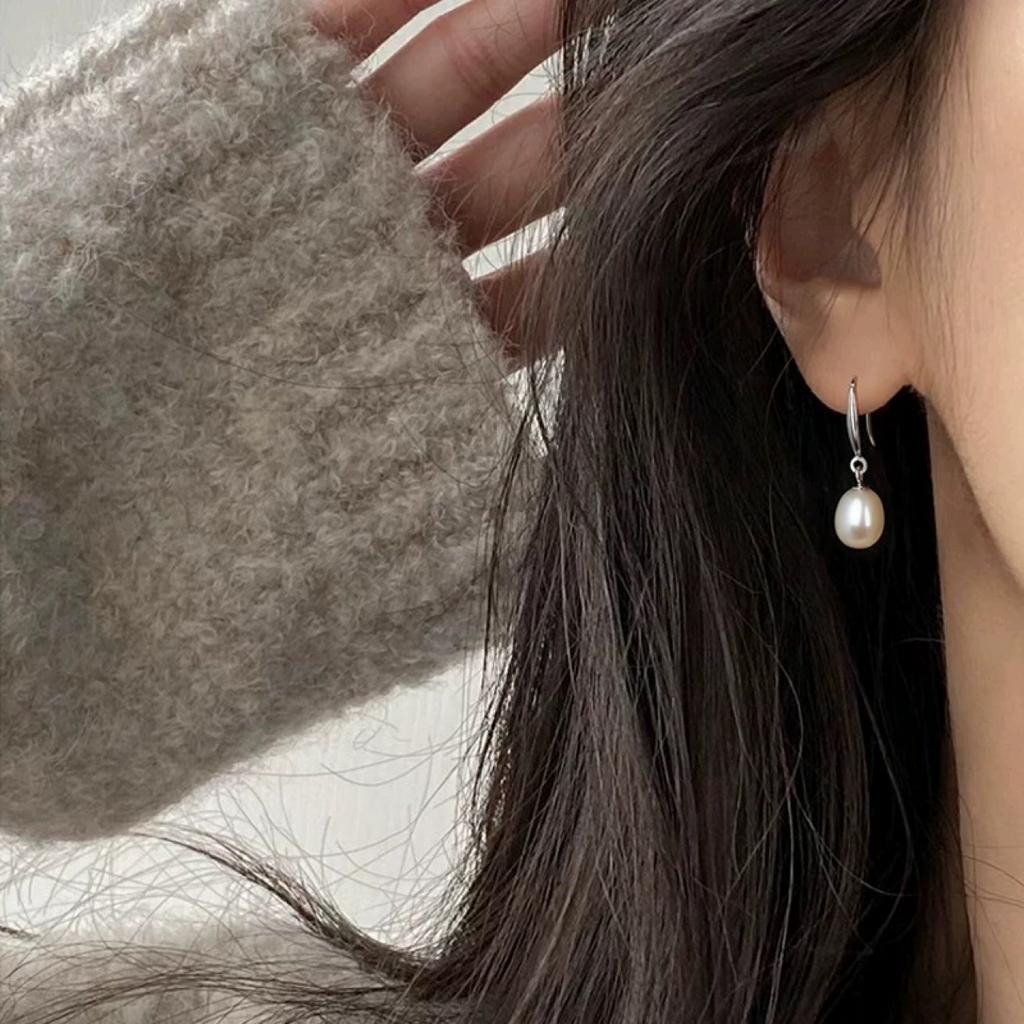 Lan Yun Jewelry Natural freshwater pearl earrings, women's style S9Silver fashion versatile teardrop pearl earrings