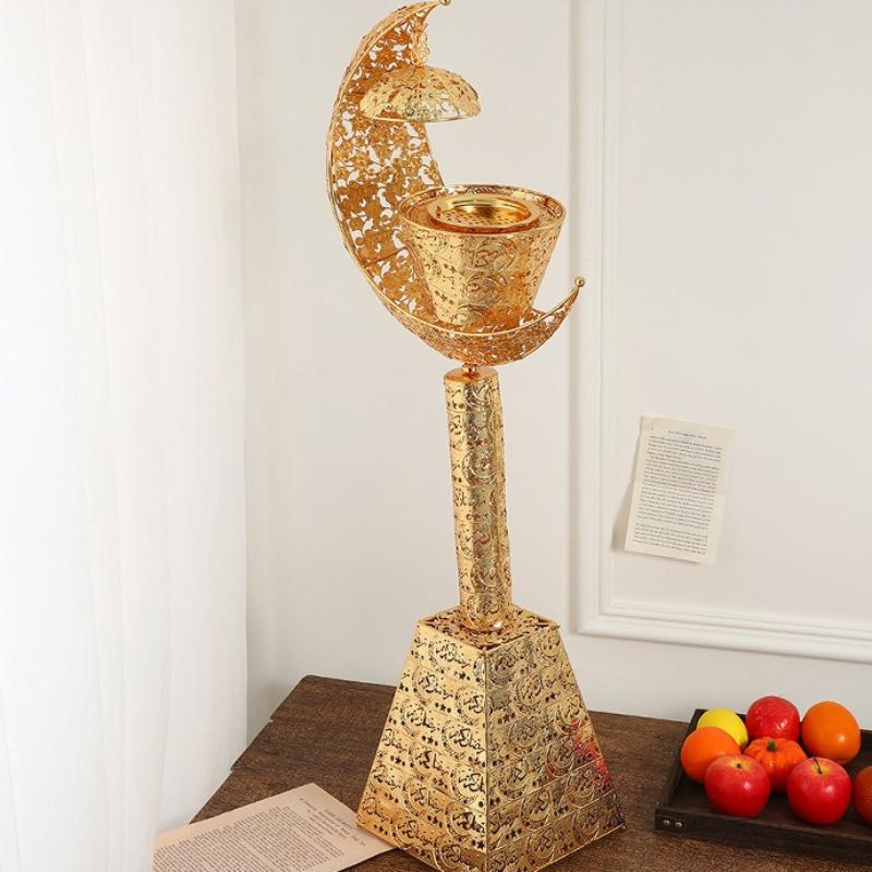 Large Golden Metal Incense Burners Luxury Vertical Moon Shaped White Sage Cone Censer Exquisite Home Decoration Iron Ornaments