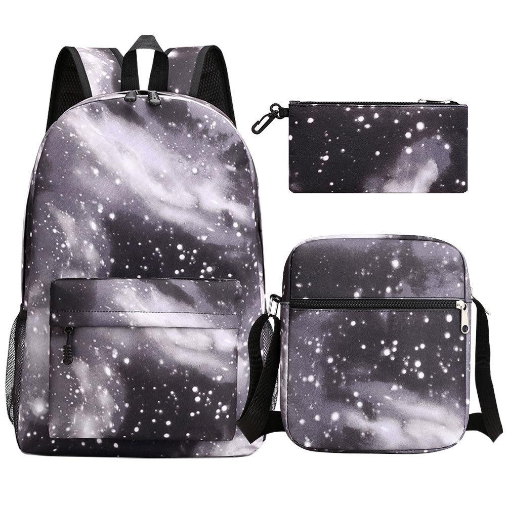 Large Capacity Schoolbag with Shoulder Strap; Student Three-piece Pencil Case Set