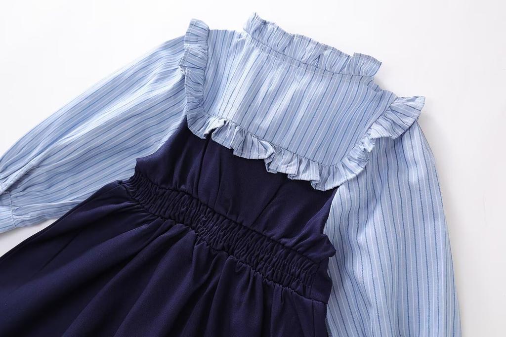 Kuhvvse Formal Cute Dress with Long Striped Perfect for Entrance Sizes 120 Girls' Dress, Children's Skirt, Sleeves, Ribbon, School-Style Design,