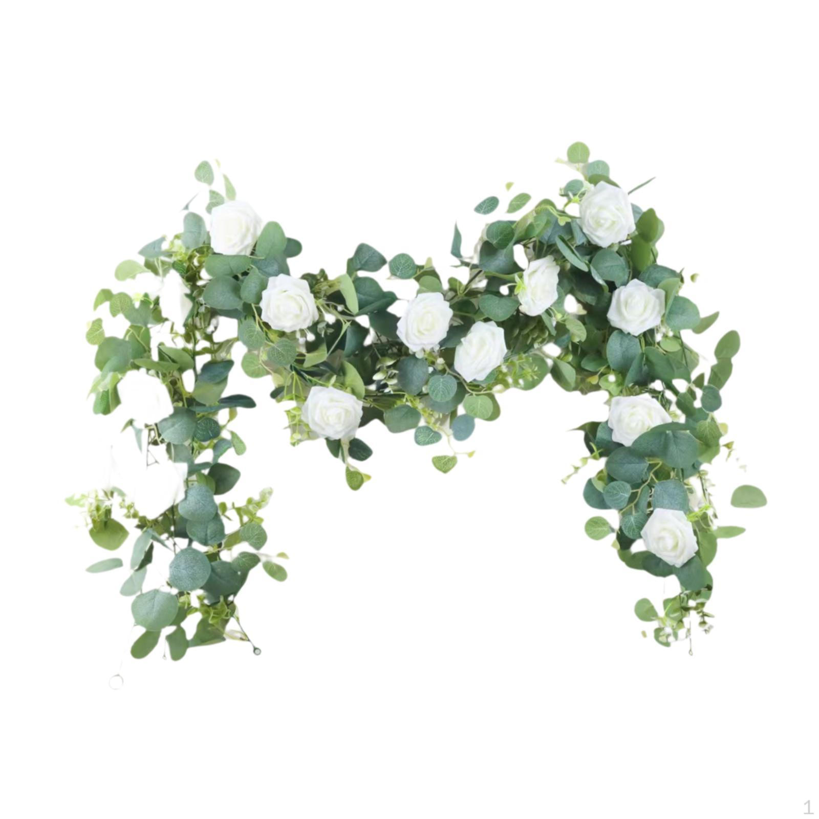 

Artificial Eucalyptus Flower Garland Faux Rose Vine Gypsophila Greenery Floral белый