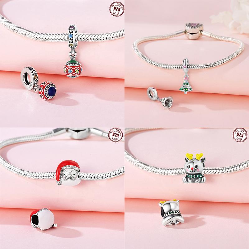 Santa Claus Christmas Tree Sleigh Gingerbread Man Beads Copper Charms Pendant Fit Women Diy Original Bracelet Jewelry Gift