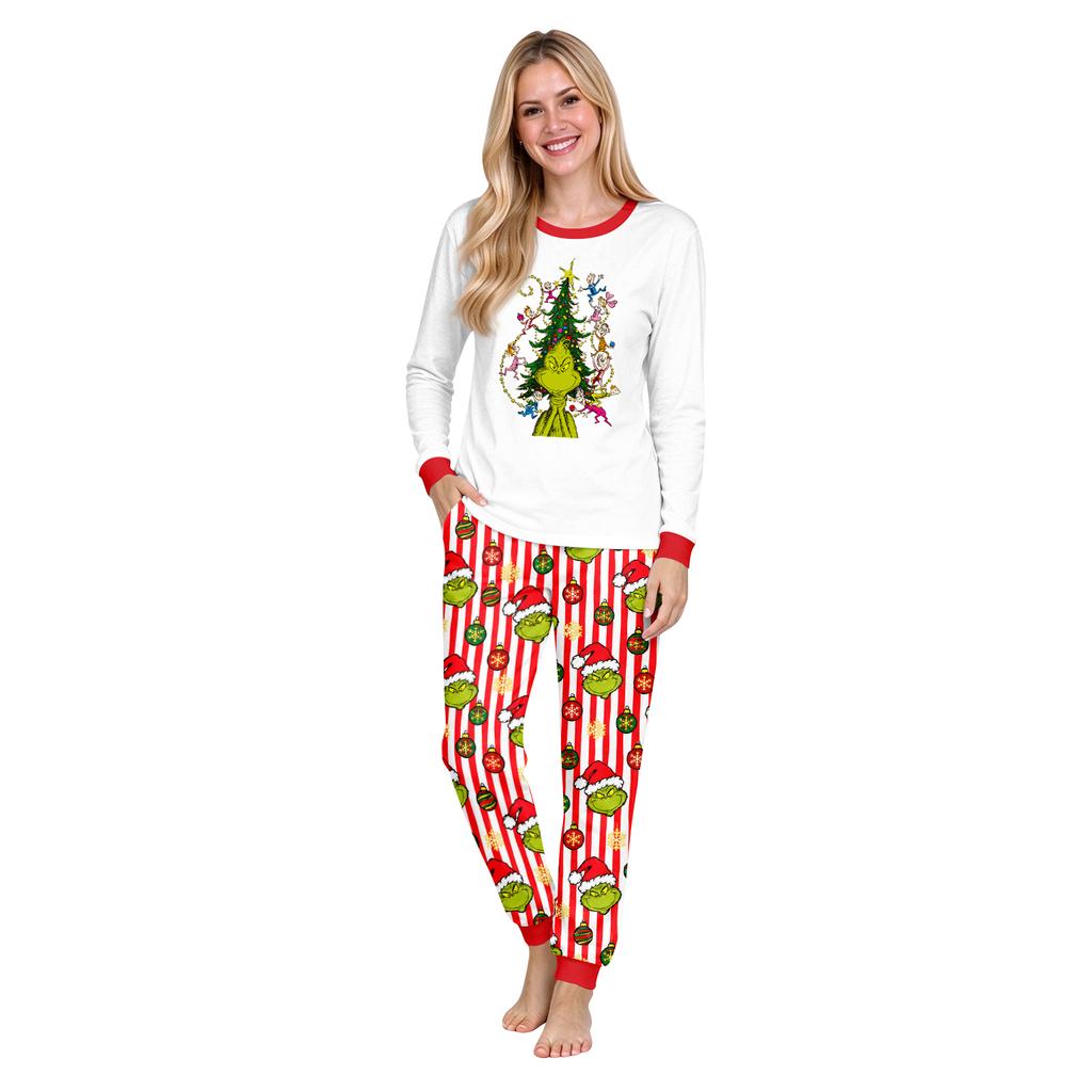 Christmas Print Neck Top and Jogger Pants Set for Holiday Casual Outfit