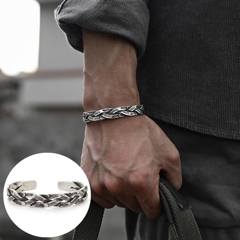Korejský stříbrný náramek S925 v retro stylu s motivem hvězdy a kříže