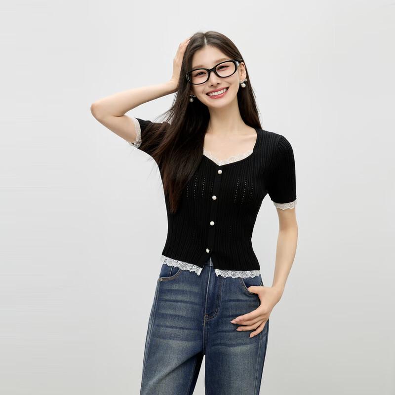 French Romantic Pearl Button V-Neck Knit Top