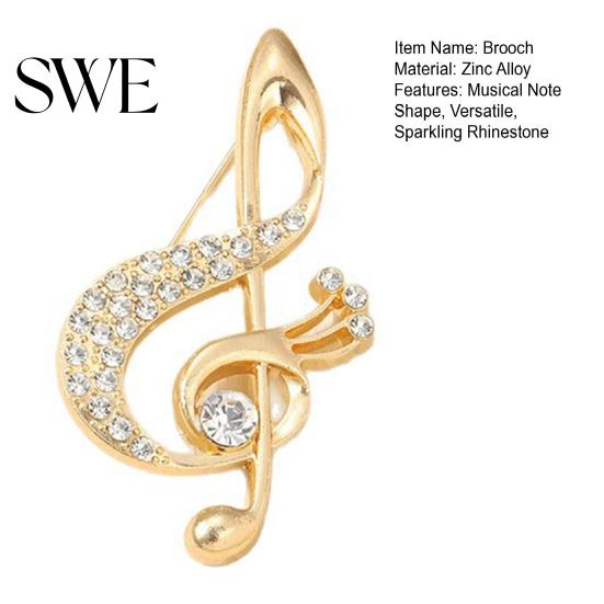 Sweater Pin Women Brooch Sparkling Rhinestone Inlaid Musical Note Shape Anti-Exposure Buckle Suits Shirts Sweaters Bags Outfit Accessory