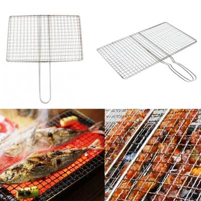 Stainless Steel Electroplating BBQ Net Barbecue Grill Fish Clip with Handle