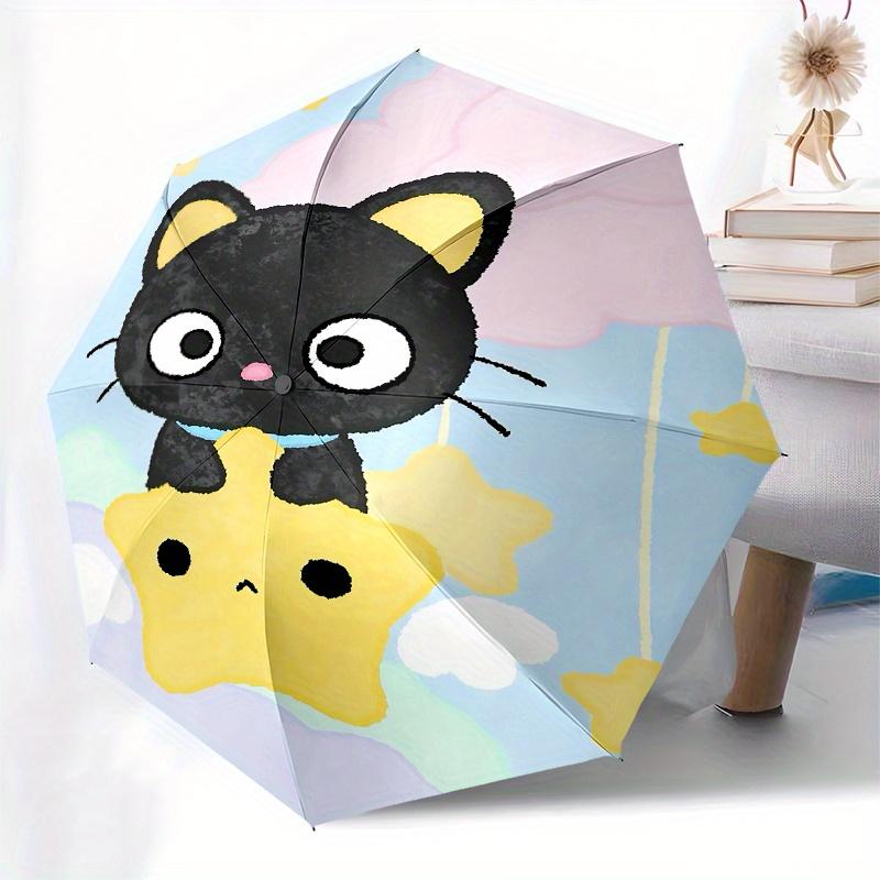 "Black Cat", "Star" Automatic Opening and Closing Parasol Compact Travel Umbrella with 8 Ribs for Women and Men Ideal Birthday/Christmas Gif