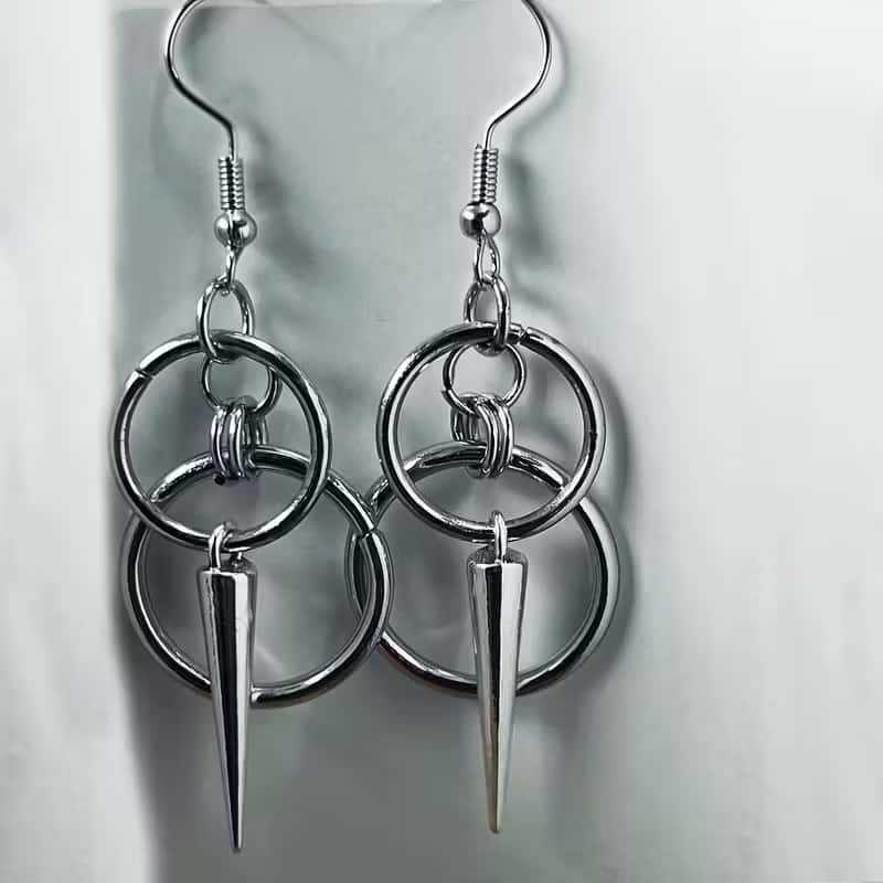 Gothic Double Hoop Zinc Alloy Earrings with Pendant for Women, Punk Style