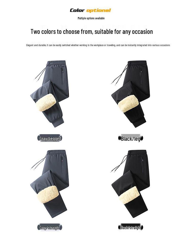 Men's Fleece-Lined Windproof Outdoor Pants with Graphene Knee Pads and Lambswool, Plus Size.