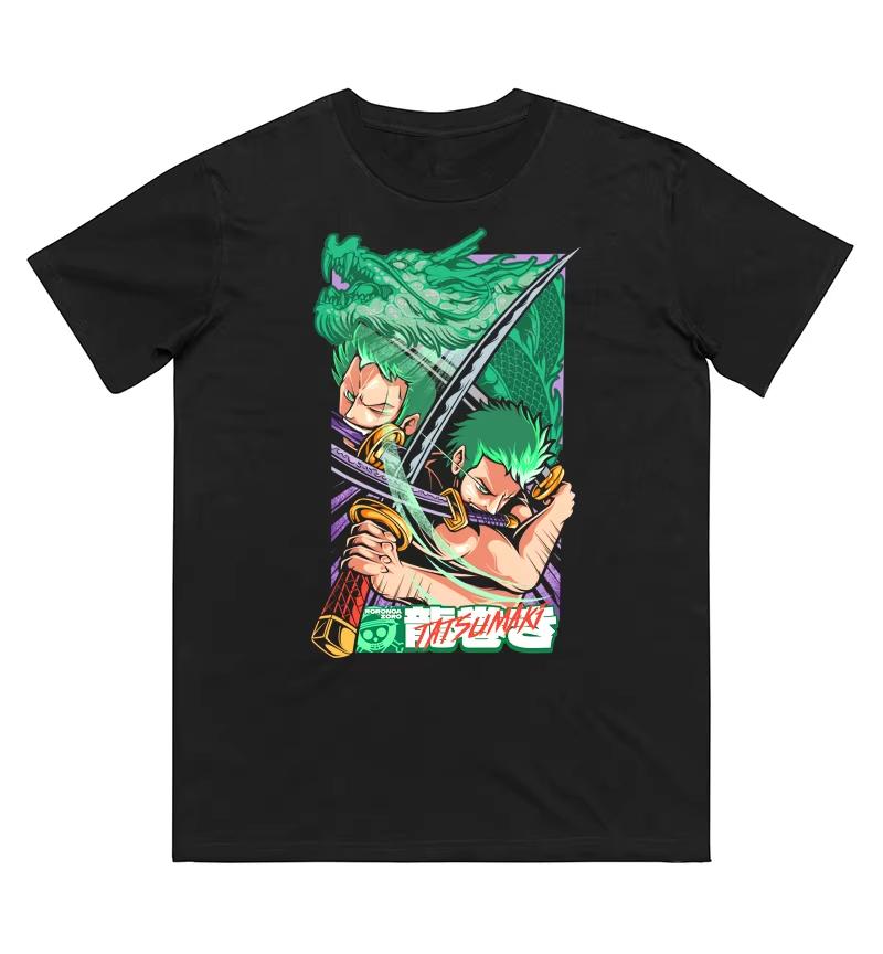 Anime One Piece Zoro Print Pure Cotton T-shirt, Unisex New Fashion Short Sleeve T-shirt for Spring and Summer T-shirt