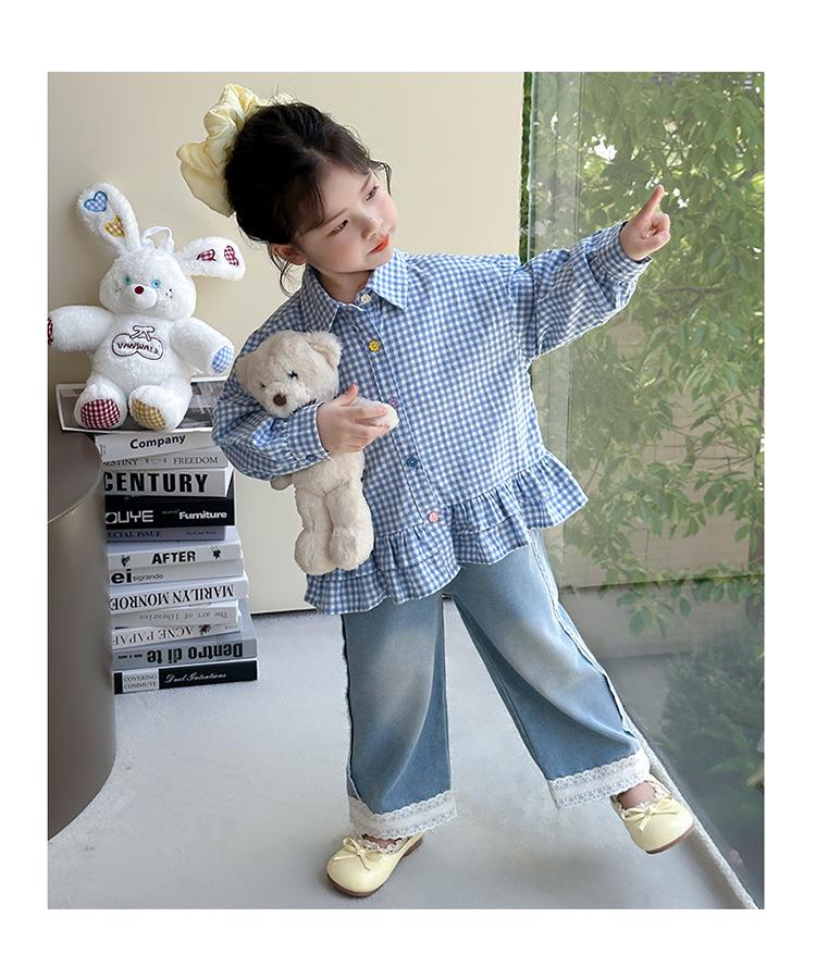 Girls' Floral Plaid Shirt - Spring/Autumn 2025 Fashion for Children