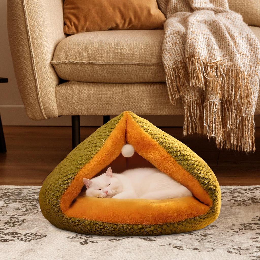 Pet Cave Bed Cat Portable Winter Warm Cozy Thicken Puppy Kennel for Indoor Cats Accessories