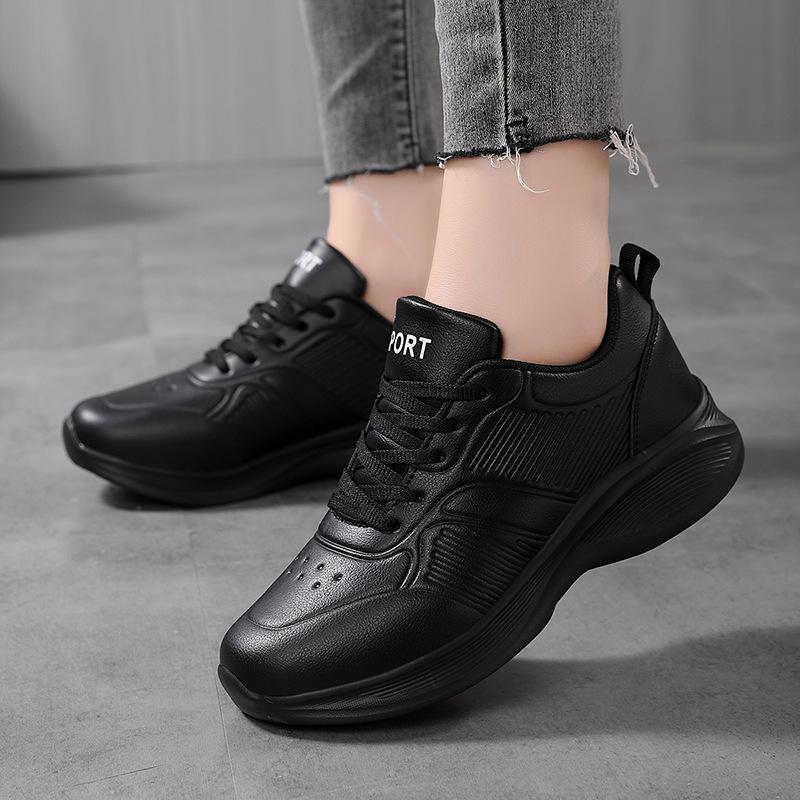 Women's Black Leather Sneakers Women Casual Shoes Waterproof Sports Shoes Ladies Sneakers Non-slip Kitchen Chef Shoes for Women