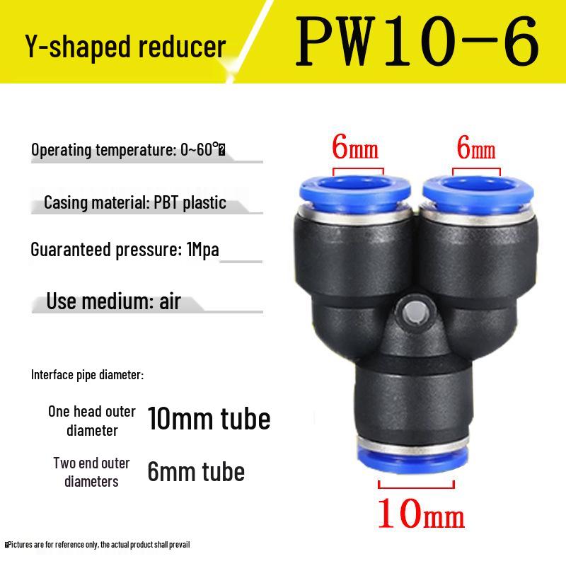 Pneumatic Air Tube Quick Connector PE8 Straight Tee with Reducing Blue Cap PEG8-6/10.