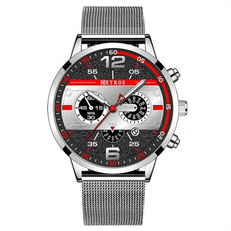 Luxury Fashion Mens Sports Watches Stainless Steel Mesh Belt Quartz Watch for Men Business Leather Luminous Clock