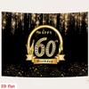2D Happy 60th Birthday Backdrop, Black Gold Glitter 60 Years Old Party Photography Background Banner
