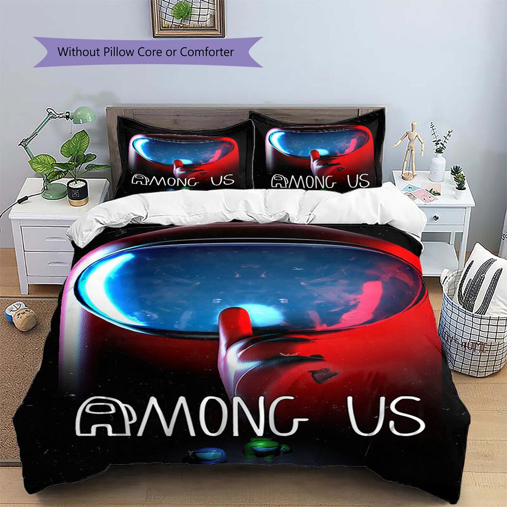 Among Us Pattern Bedding,Quilt Set Quilt Cover Pillowcase Home Birthday Gift (1 * Duvet Cover + 2 * Pillowcase, Without Core)