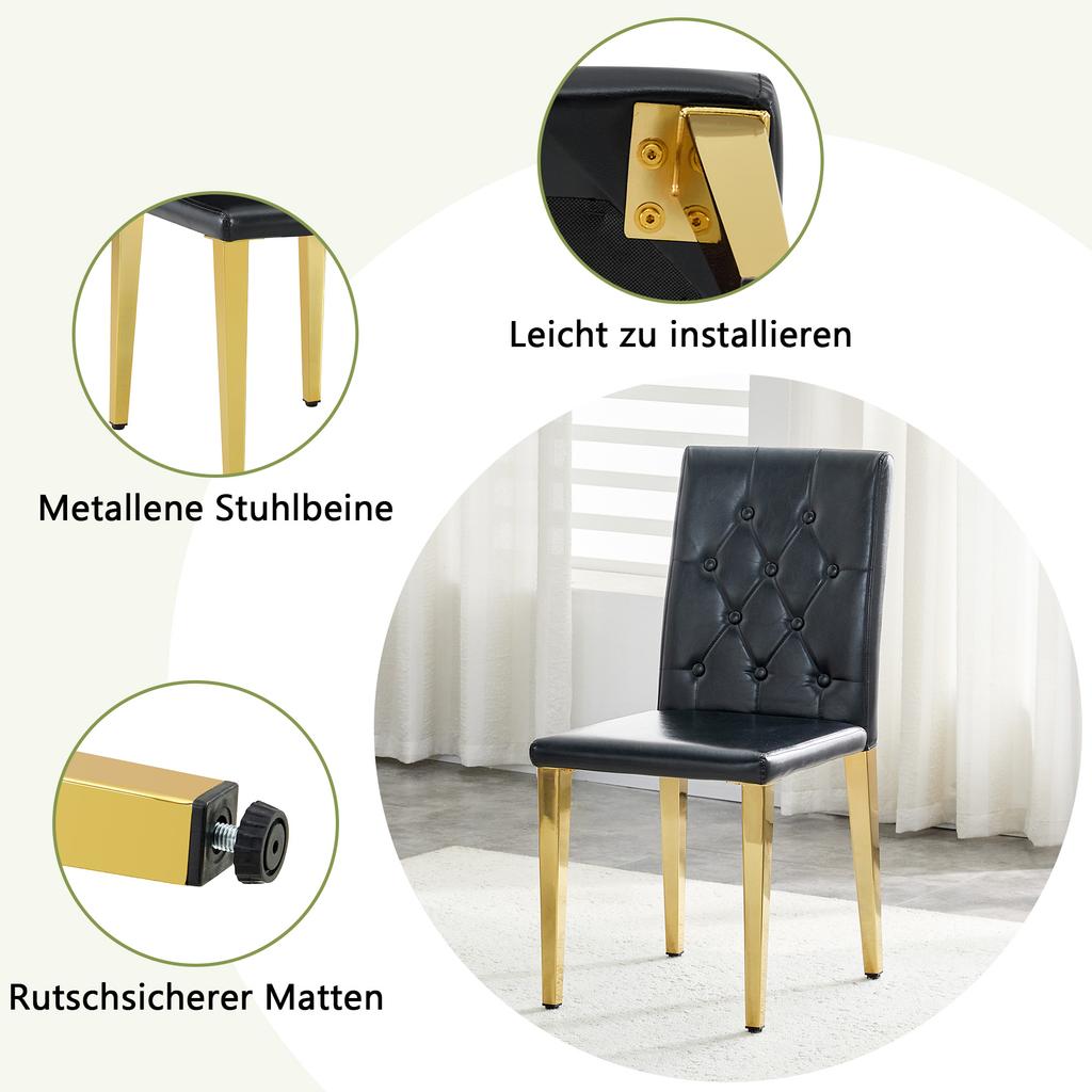 Set of 4 Dining Chairs In Black with High-Gloss Gold – Light Luxury, Gold-Colored Metal Legs for Versatile Combination Options