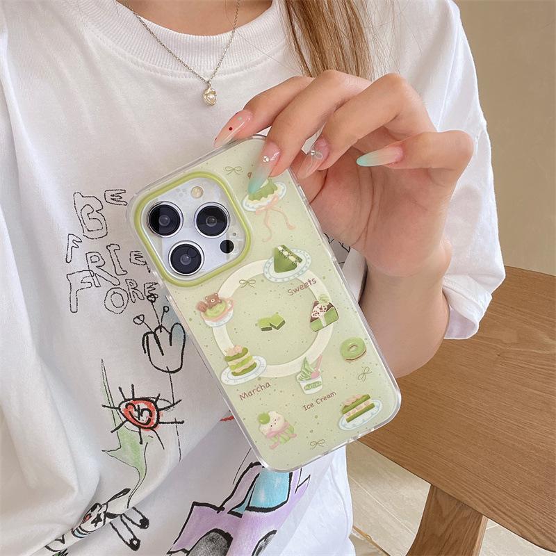 

Trendy Green Ink Splash Dessert Cake Phone Holder for iPhone 17/16 Pro Max/15/14 iPhone 15 Pro Max
