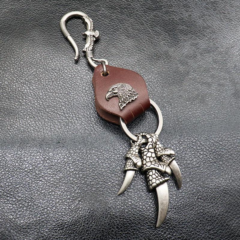 Retro Punk Cowhide Eagle Claw Keychain Pendant коричневый