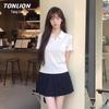 TonLion Damen Plissee Slim Fit Kurzarm Poloshirt