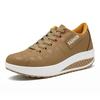 Women Leather Lace Up Platform Casual Sneakers Mujer Non-Slip Soft Wedges Walking Shoe Fashion Thick Bottom Autumn Running Shoes
