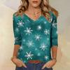 Women's T Shirt CHristmas Print 3/4 Sleeve Daily Weekend Fashion Basic V- Neck Regular Top