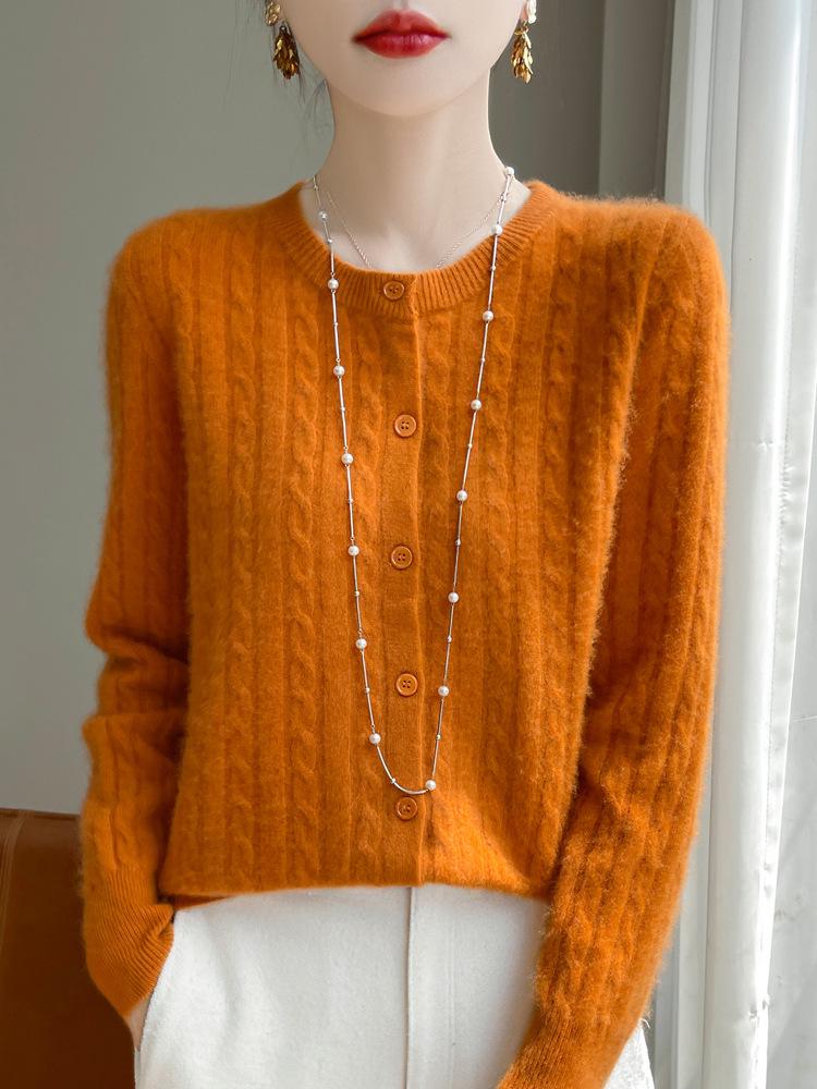 White Cable Knit Cardigan - Women's Korean Style Long Sleeve Autumn Sweater Coat