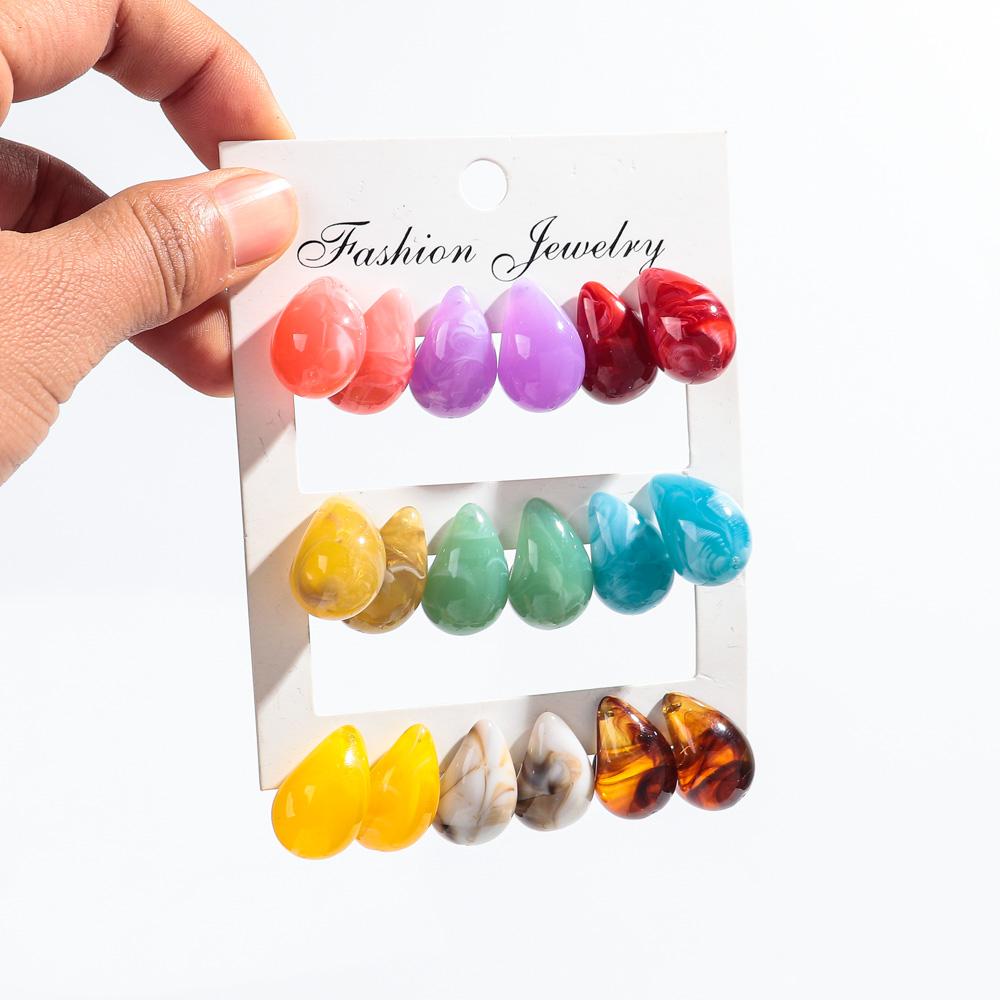 

9Pairs Multicolour Acrylic Chunky Water Drop Earring Dupes for Women Retro Resin Small Dome Earring Fashion Jewelry Set Gifts