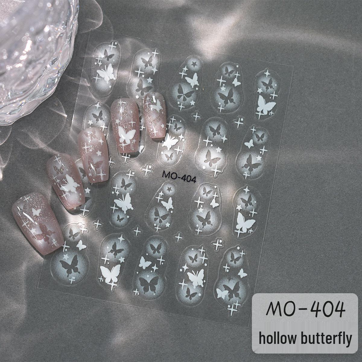 5D Embossed Nail Art Stickers: Hollow Stars & Butterflies Decals.
