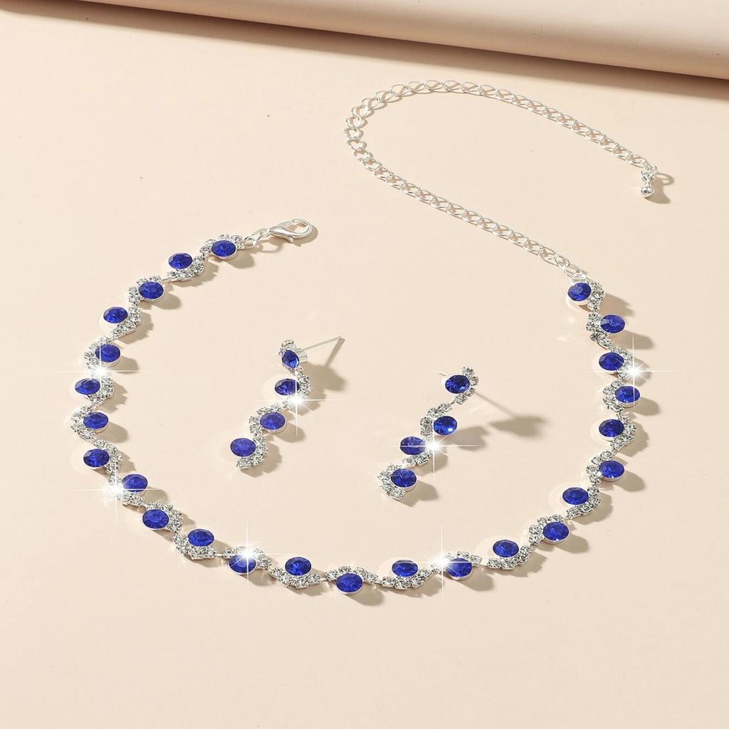 2pcs Exqusite Simple Claw Chain Colorful Rhinestone Necklace Earrings  Set Suitable For Wedding Dating Gift Bridal Set