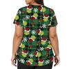 Women's Stylish V-Neck Short Sleeve Work Top with Pockets, Printed Caregiver Uniform Shirt