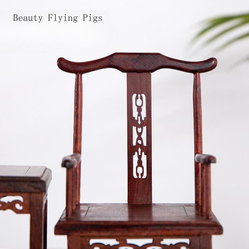 3PCS Solid Wood Ming and Qing Miniature Furniture Models Rosewood Carved Crafts Official Hats Chairs Miniature Ornaments