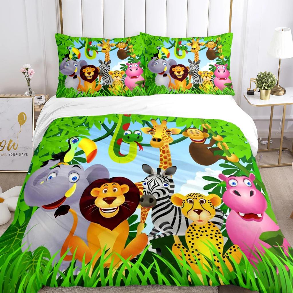 Jungle Animal Comfortable Duvet Quilt Cover Pillowcase Bedding Set Children Bedroom Decoration Home Textile