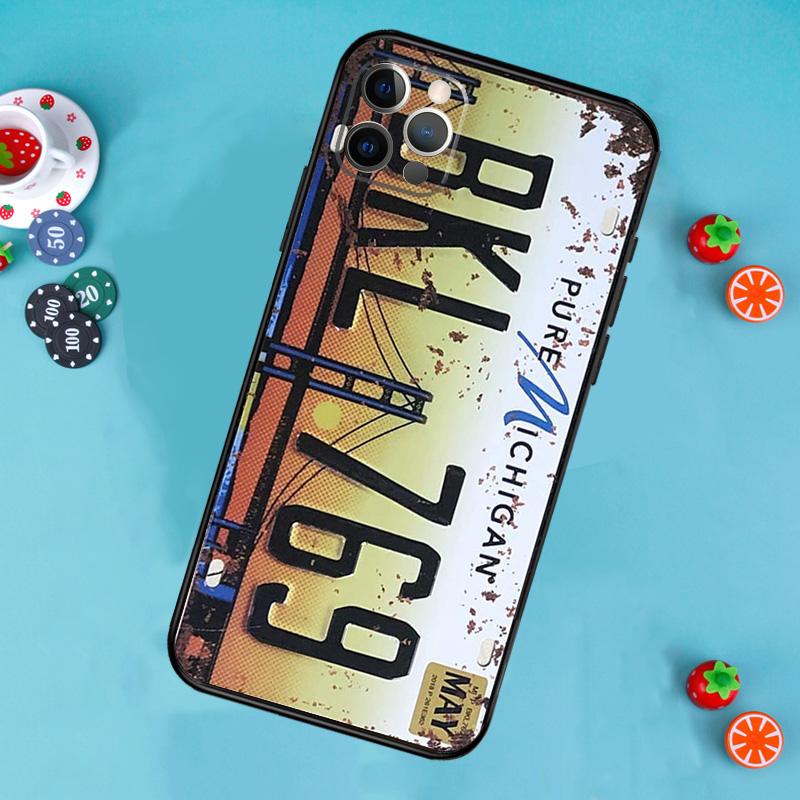 

Retro Funny License Plate Phone Case For iPhone 17 Air 14 16 15 11 12 13 Pro Max 12 13 mini 15 16 Plus 16e Cover Funda iPhone 16 Pro