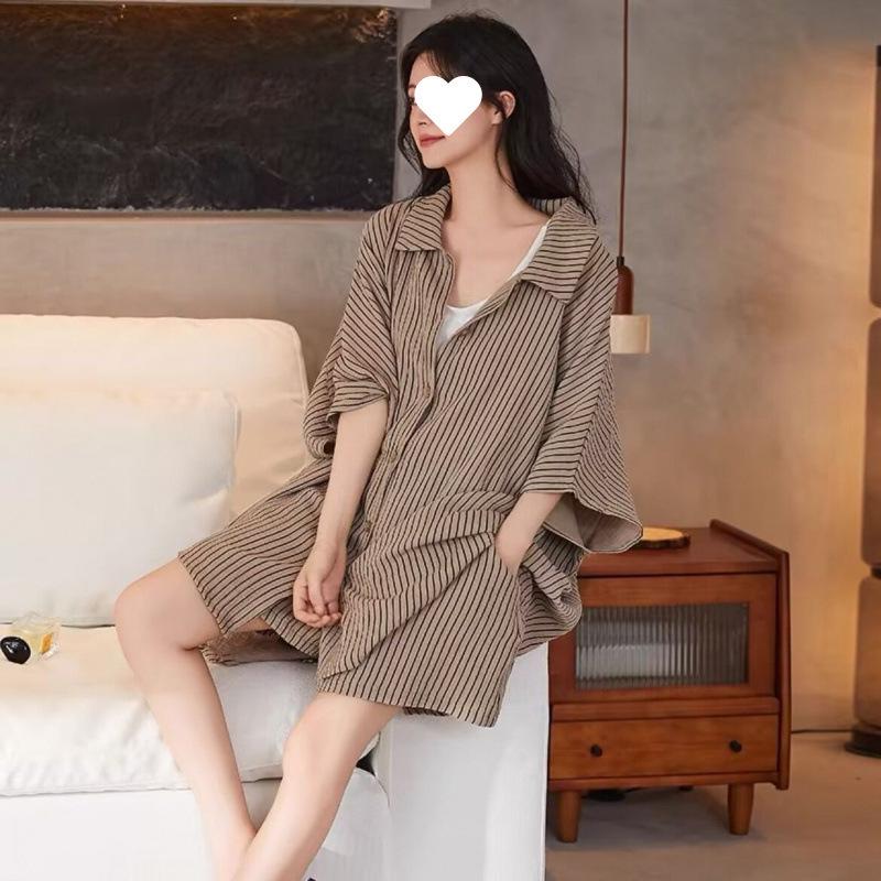 Damen Cloud Baumwolle Kurzarm Pyjama Set - Leichte, locker sitzende Shorts für den Faulenzer-Stil, auch für draußen geeignet