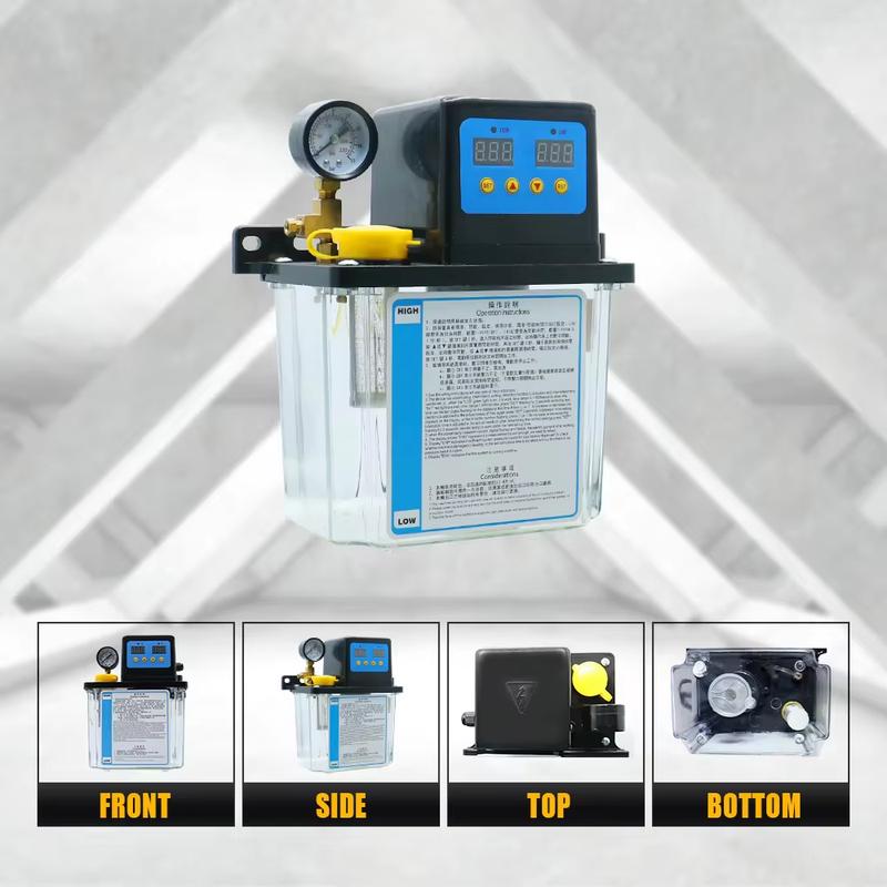 1L 2L Lubricant Pump Automatic Lubricating Oil Pump with Pressure Gauge CNC Electromagnetic Lubrication Pump Lubricator