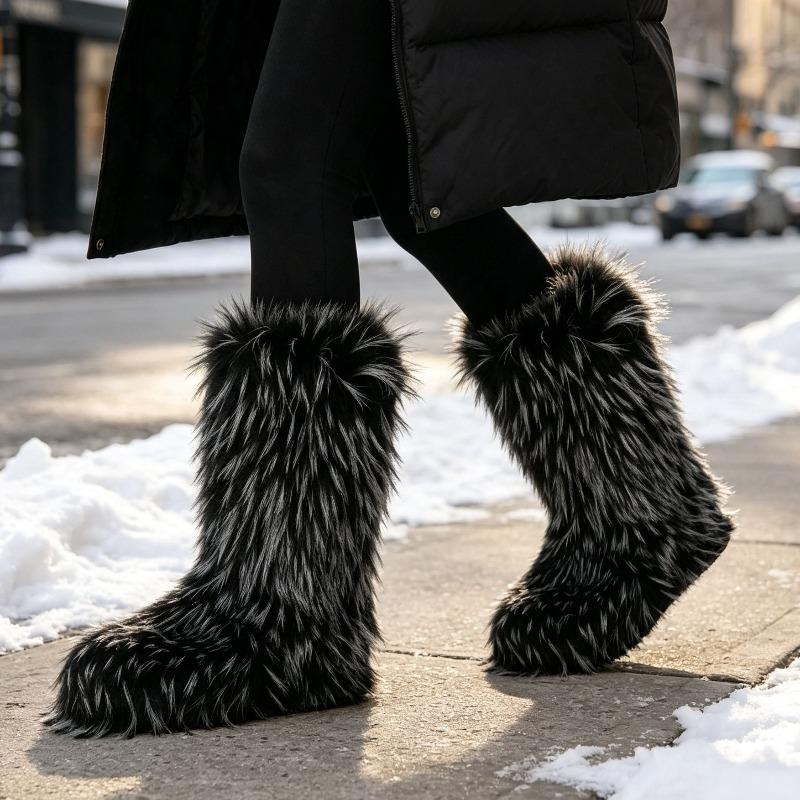 Imitation Raccoon Fur Boots Long Tube Winter Ladies Winter Imitation Fur Fox Fur Snow Boots