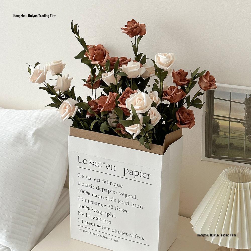 Windflower Hand Bouquet: Retro French Rose Dried Artificial Flowers In Paper Bag for Decoration & Photo Props
