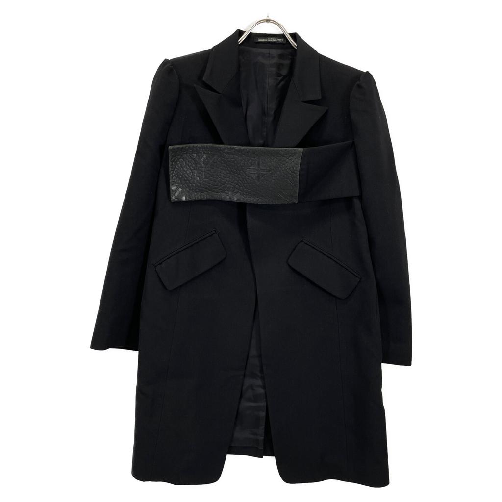 Yohji Yamamoto 07AW FX-J39-109 Black wool lamb leather tape center vent peak lapel mid-length coat Jacket 1 blackUsed