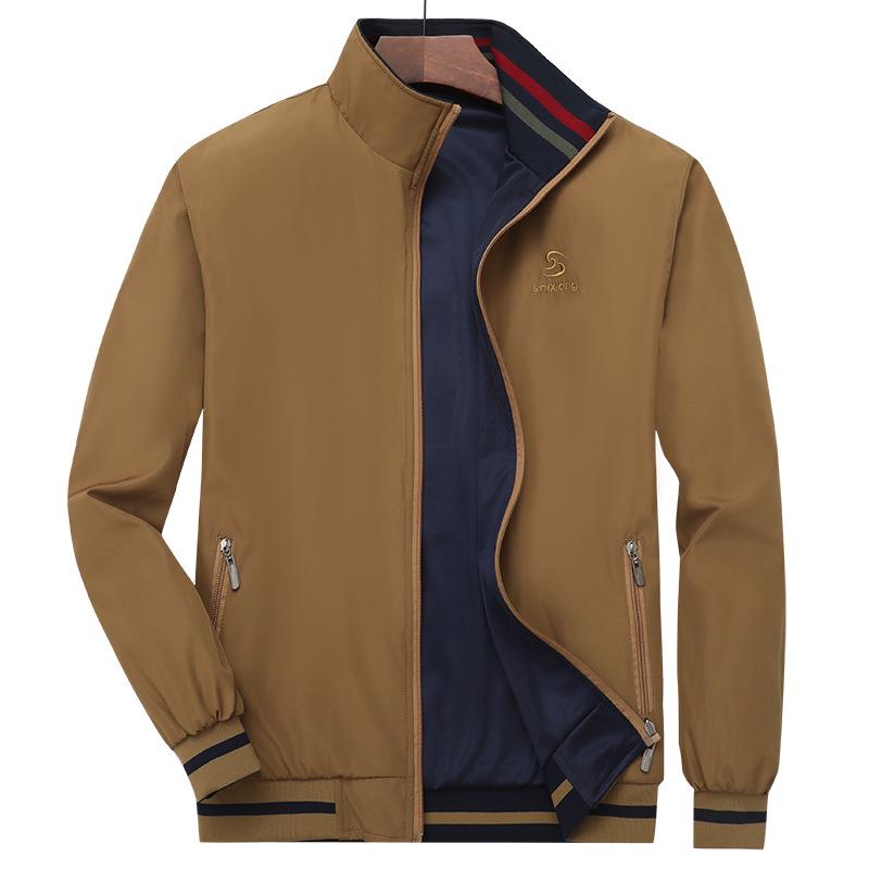 Men's Reversible Windproof Jacket: Double-Sided Wear, Casual, Loose Fit, Plus Size, Single-Layer for Spring & Autumn.