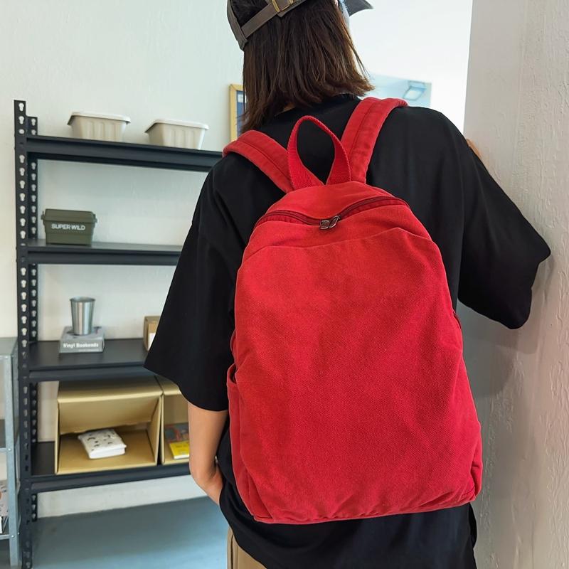 Student Schoolbag Women's Solid Color Travel Bag Men's Canvas Backpack